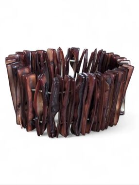 Vintage Natural Shell Shard Stretch Bracelet – Iridescent Chocolate Brown Boho